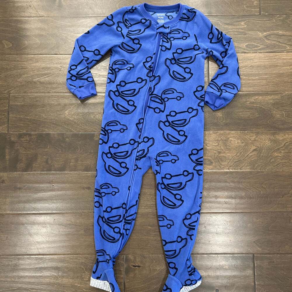 Carter's Boy's Blue Car‎ Print Fleece Footie Pajamas 4T